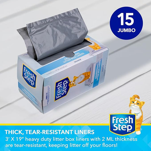 Fresh Step Jumbo Drawstring Cat Litter Box Liners, Unscented Heavy Duty Kitty - Image 2