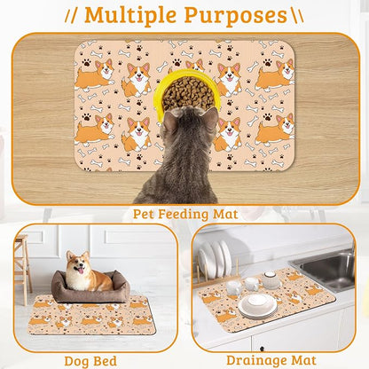 Corgi Feeding Mat, Cute Dogs Absorbent Quick-Dry Cat Dog Food and Water Bowl - Image 7
