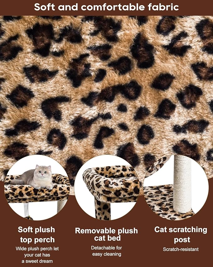 SYANDLVY Small Cat Tree for Indoor Cats, Unique Cheetah Leopard Print Cat Tree - Image 6