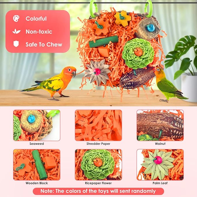 KATUMO Bird Toys, Conure Grass Mat Shredder Toys Parakeet Toys Parrot Foraging - Image 3