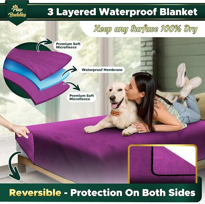 Paw Buddies Waterproof Blanket 80"x90" – Reversible Microfleece Throw - Image 3