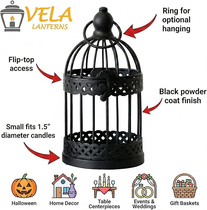 VELA LANTERNS 6" Birdcage Decor Candle Holder Lantern Decorative Table - Image 5