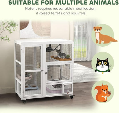 PawHut Indoor Wooden Catio, Cat House Cat Enclosure on Wheels - Image 8