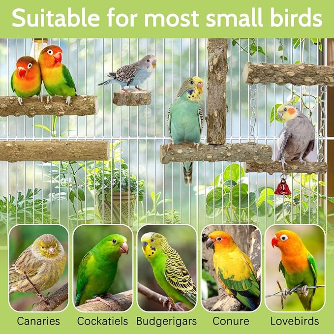 BNOSDM Natural Wood Bird Ladder Perch 6Pcs Parrot Stand Branches Climbing - Image 7