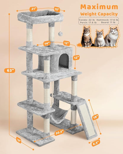 Yaheetech Cat Tree Cat Tower, 63in Multi-Level Kitten Tree - Image 6