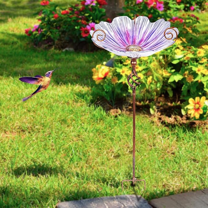 MUMTOP 31 Inch Height Glass Birdbath Birdfeeder - Image 7
