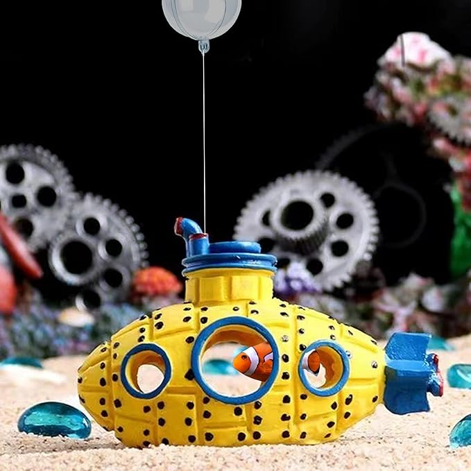 Floating Fish Tank Decoration, LittleCute Retro Submarine AquariumDecoration - Image 2