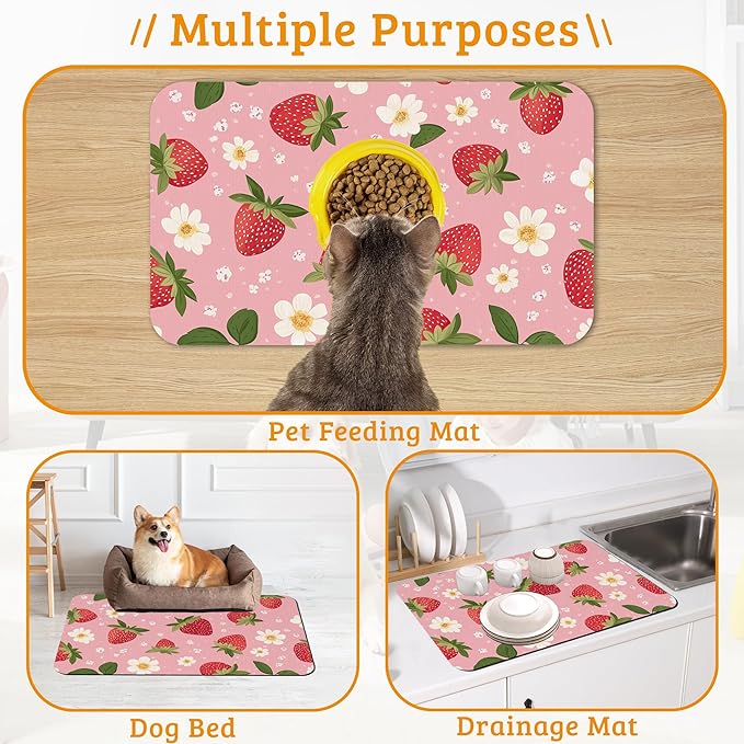 Dog Bowl Mat, Strawberry Pet Feeding Mat - Image 7