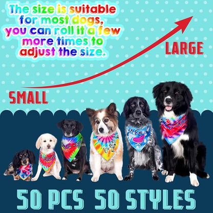 50 Pcs Tie Dye Dog Bandanas Bulk Pet Bibs Colorful Triangle Scarf Tie Dye - Image 3