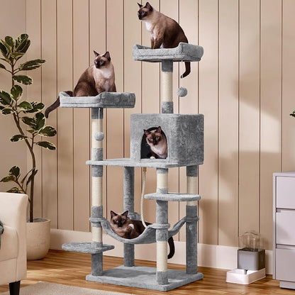 Yaheetech 59in Cat Tree for Multiple Cats, Extended Platforms for Climbing & - Image 2