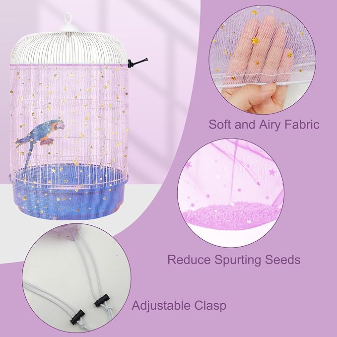 Bird Cage Cover, 45-90'' Adjustable, Universal Nylon Mesh Net, Bird Cage Skirt - Image 3