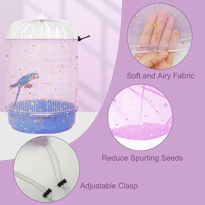 Bird Cage Cover, 45-90'' Adjustable, Universal Nylon Mesh Net, Bird Cage Skirt - Image 3