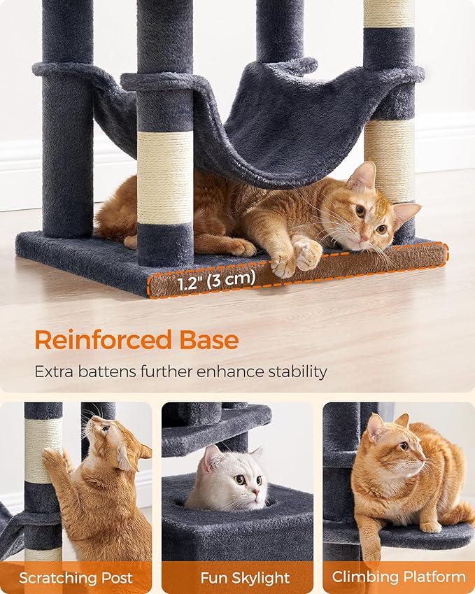 Feandrea Cat Tree, 59.5-Inch Tall Cat Tower, Plush Multi-Level Condo - Image 7