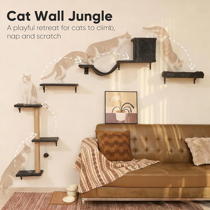 FUKUMARU Cat Wall Shelves, Stable & Safe 4 in 1 Cat Furniture Set, Wooden - Image 2
