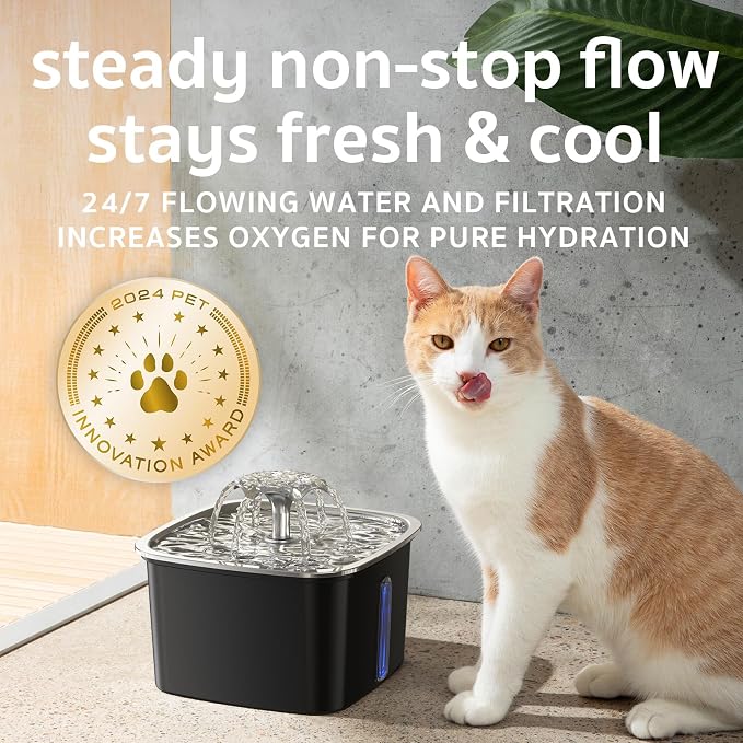Veken Innovation Award Winner Stainless Steel Cat Water Fountain, 95oz/2.8L - Image 6