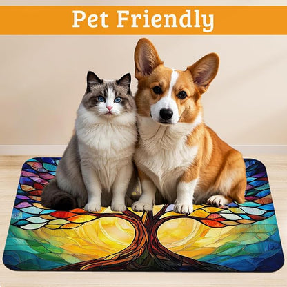 Tree of Life Feeding Mat, Colorful Tree Absorbent Quick-Dry Cat Dog Food and - Image 2