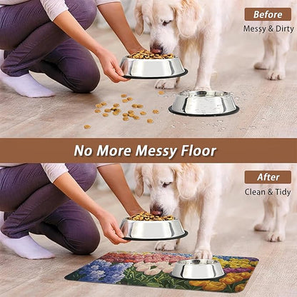 Tulip Lavender Pet Feeding Mat, Vintage Flower Fields Absorbent Quick-Dry Cat - Image 5