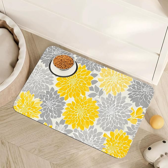 Dahlia Dog Cat Food Mat, Non-Slip Water Bowl Placemat, Indoor Pet Accessories by Unknown