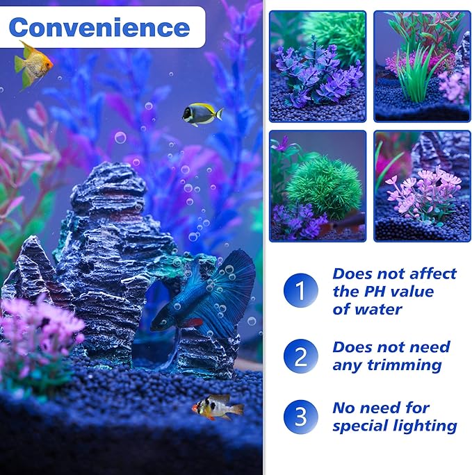 Ameliade Aquarium Artificial Plastic Plants Decorations and Rock Cave Decor Set - Image 5