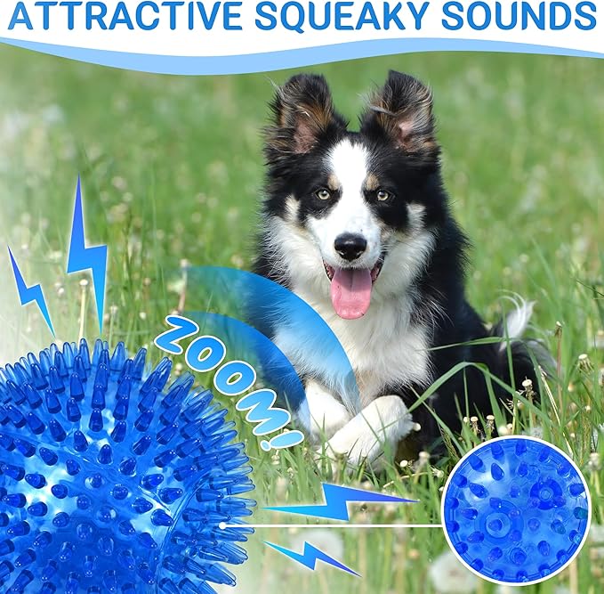 4-Pack Large Squeaky Dog Balls, 4.5" Rubber Spiky Dog Balls - Image 4
