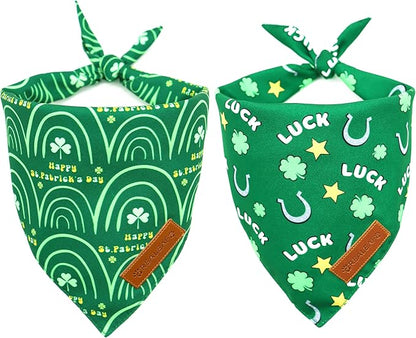 Realeaf St. Patrick's Day Dog Bandanas 2 Pack, Reversible Green Dog Scarf by Realeaf