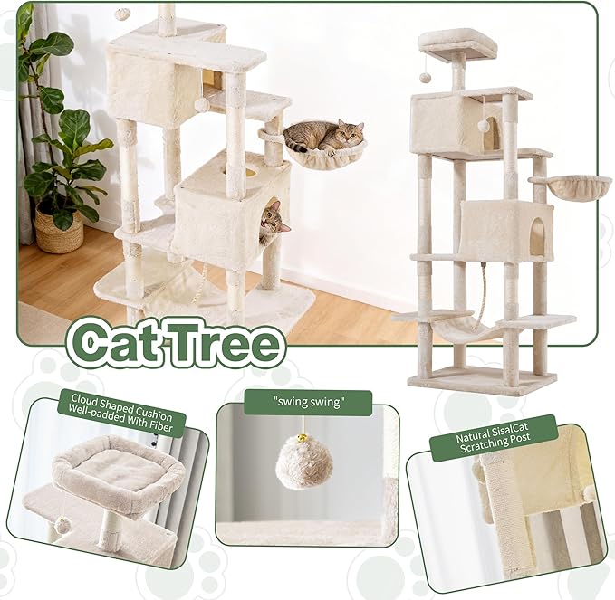 Cat Tree for Indoor Cats, 66 Inches Cat Tower - Image 5