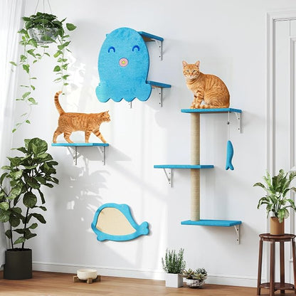 COZIWOW 4-Piece Wall-Mounted Cat Tree Set – Sturdy Wood Pet House, Scratching - Image 2
