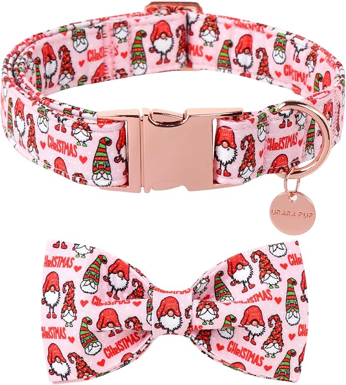 Christmas Dog Collar with Bow Tie, Cotton Christmas Bowtie Collar by UPURARAPUP