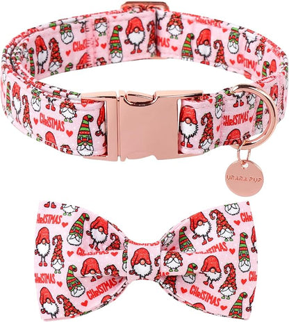 Christmas Dog Collar with Bow Tie, Cotton Christmas Bowtie Collar by UPURARAPUP