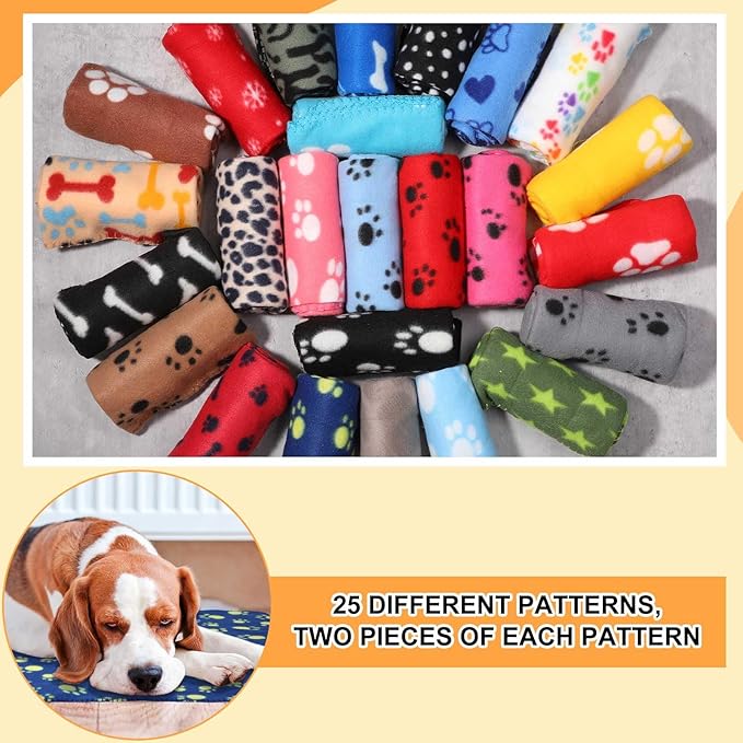 Preboun 50 Pack Puppy Blanket Bulk 24 x 28 Inch Small Soft Fleece Pets Paw - Image 4