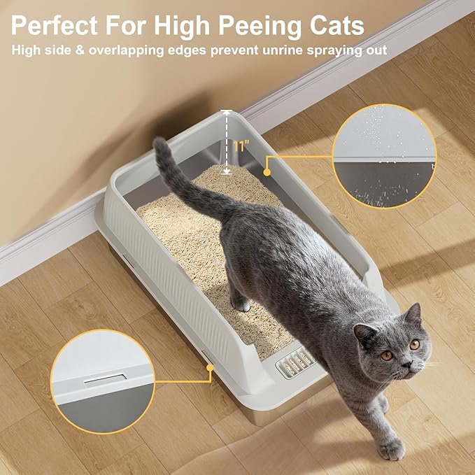 TENTIZON 2 Pack Large Stainless Steel Cat Litter Boxes, Open Top Metal Kitty - Image 4