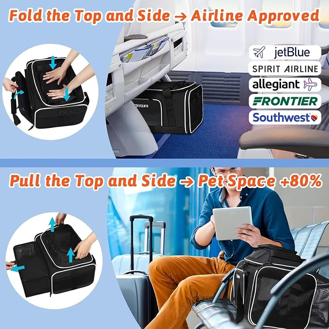 Petskd Top and Side Expandable Pet Carrier 17x12x8.5 Inches JetBlue Frontier - Image 2