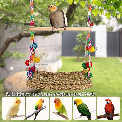 Natural Bird Swing Toys with Wood Perch, Double Layer Bird Seagrass Woven - Image 5