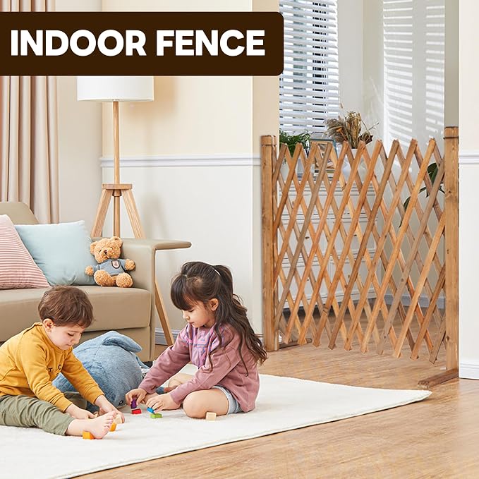 MYOYAY 2PCS Expandable Instant Fence Retractable Wooden Fence Wooden Pet Gate - Image 5