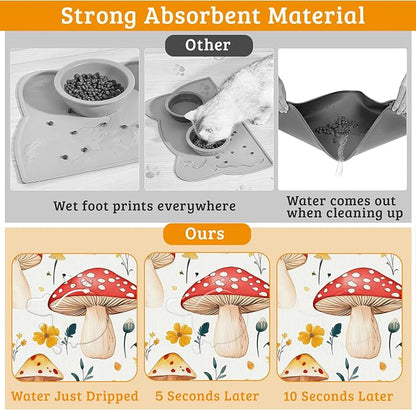 Pet Feeding Mat, Mushroom Absorbent Dog Cat Food Mat Flowers Dog Mat - Image 3