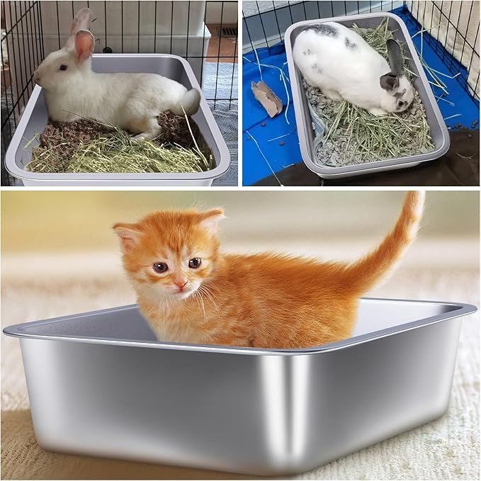 Small Stainless Steel Litter Box 2 Pack, 15.7"x11.8"x4" Small Litter Box - Image 5