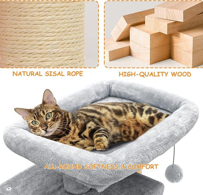 34'' Small Cat Tree with 2 Condos, Sisal Scratching Posts & Board, Sturdy Light - Image 6