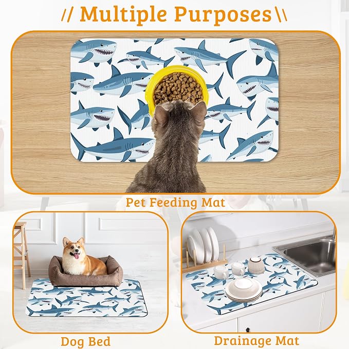 Shark Dog Food Mat, Wild Fish Absorbent Pet Feeding Mat - Image 7