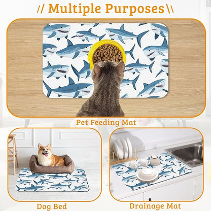 Shark Dog Food Mat, Wild Fish Absorbent Pet Feeding Mat - Image 7