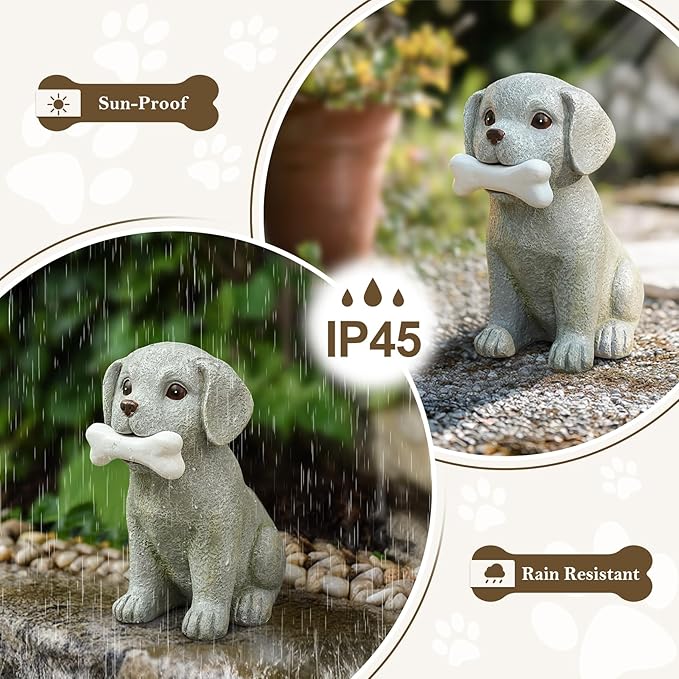 Solar Dog Statue with Glowing Bone Light, Outdoor Puppy Figurine - Image 4