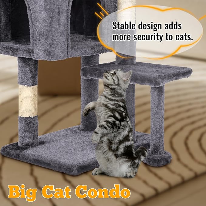 FDW | 37.8" Cat Tree Tower | Light Gray | Multi-Level Indoor Activity Center - Image 6