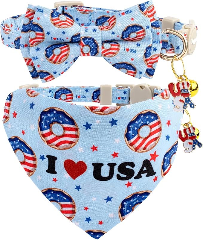 Faygarsle 2 Pack Patriotic Cat Collar Set by Faygarsle