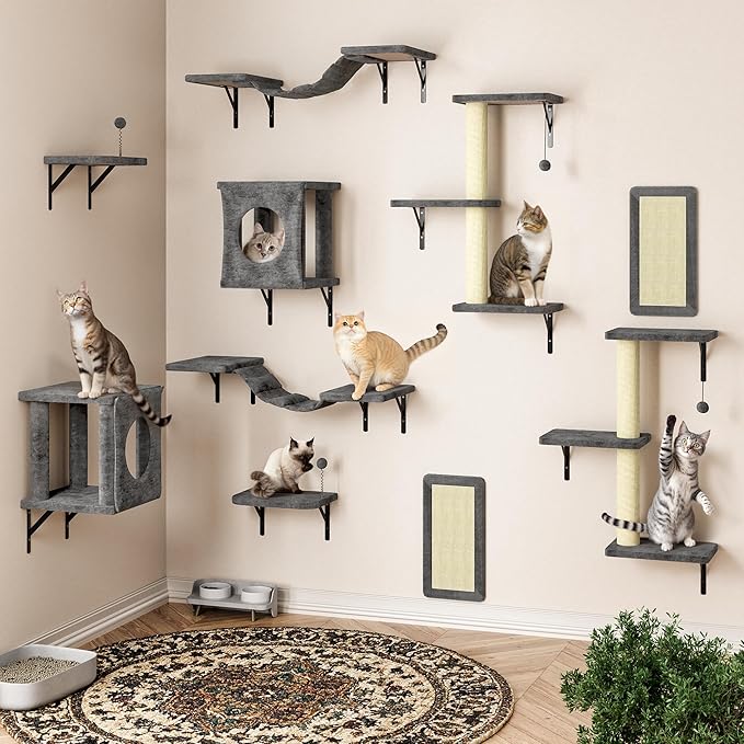 10-in-1 Cat Wall Shelves, Wooden Climbing Wall - Image 2