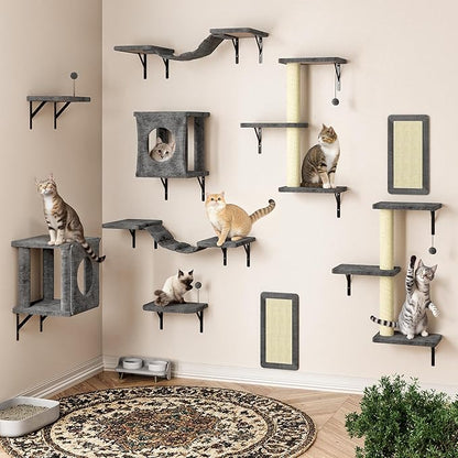 10-in-1 Cat Wall Shelves, Wooden Climbing Wall - Image 2