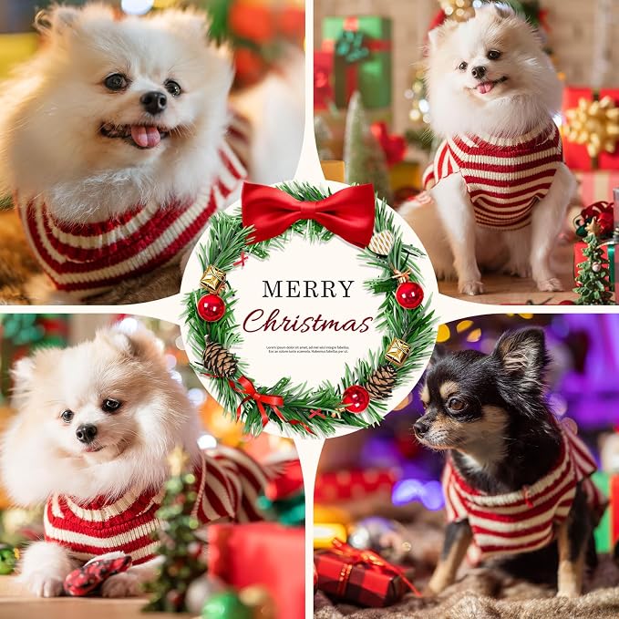 Dog Christmas Sweater Xmas Pet Clothes Cute Striped Santa Claus Costume Holiday - Image 3