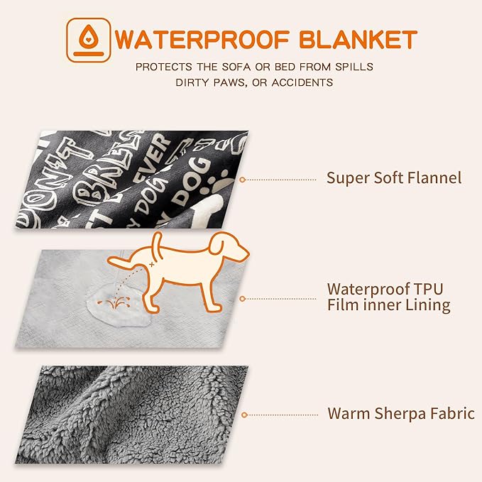 Waterproof Dog Blankets Pet Blanket 50"x60", Soft Fluffy Sofa Car Bed Protector - Image 3