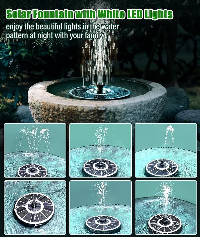SZMP Solar Fountain Upgraded 100% Glass Panel, 3.5W Floating Solar Powered - Image 2