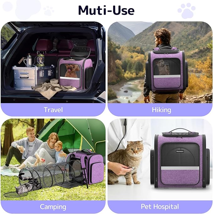 Cat Backpack Carrier with Detachable Play Tunnel, 2 in 1 Cat Tunnel Backpack - Image 7
