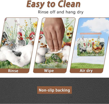 Chicken Rooster Dog Food Mat for Floors, Farm FlowerAbsorbent Pet Food and - Image 4