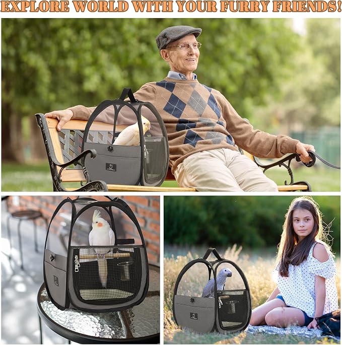 Bird Carrier for Travel with Clear Windows, Breathable Safe Fabric, Lightweight - Image 7